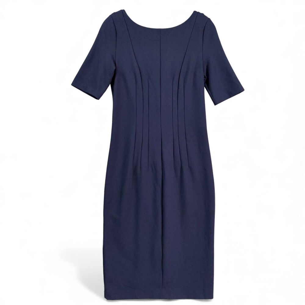 Boden Navy Blue Fitted Midi Dress Sz 6 Zip Back Pointe Knit Career Workwear